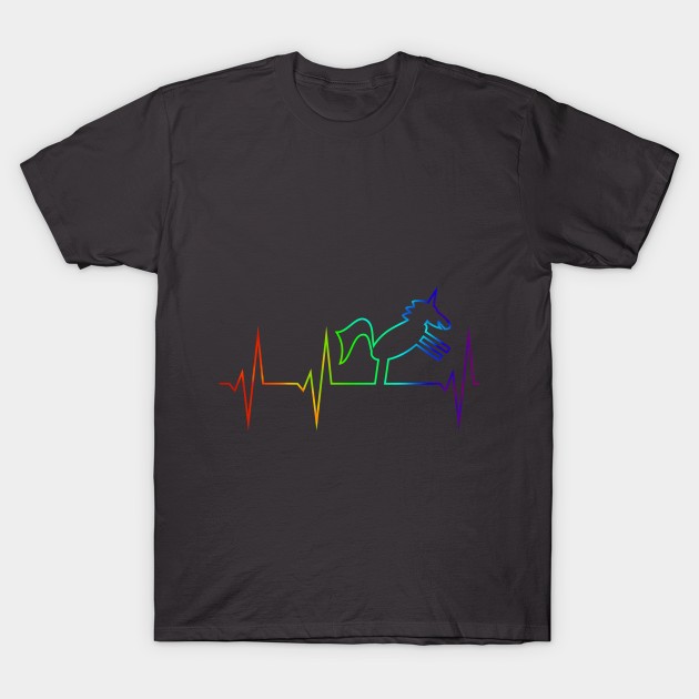 Unicorn heartbeat curve in rainbow colors T-Shirt by FancyTeeDesigns